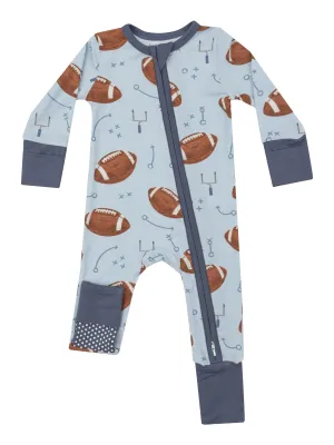 2-Way Zip Romper, Footballs Blue