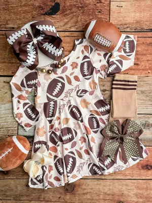 Footballs And Leaves Fall Twirl Dress