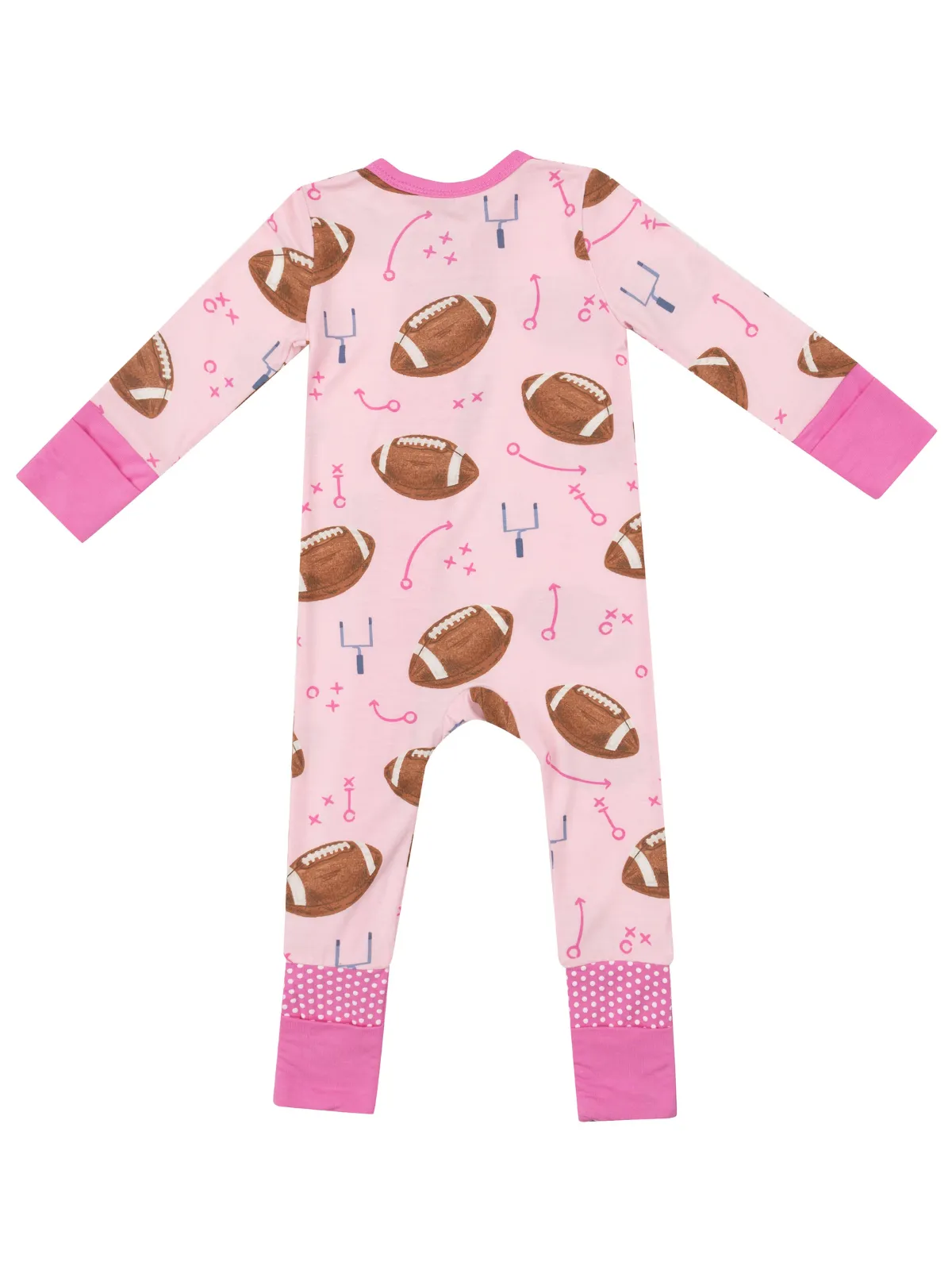 2-Way Zip Romper, Footballs Pink