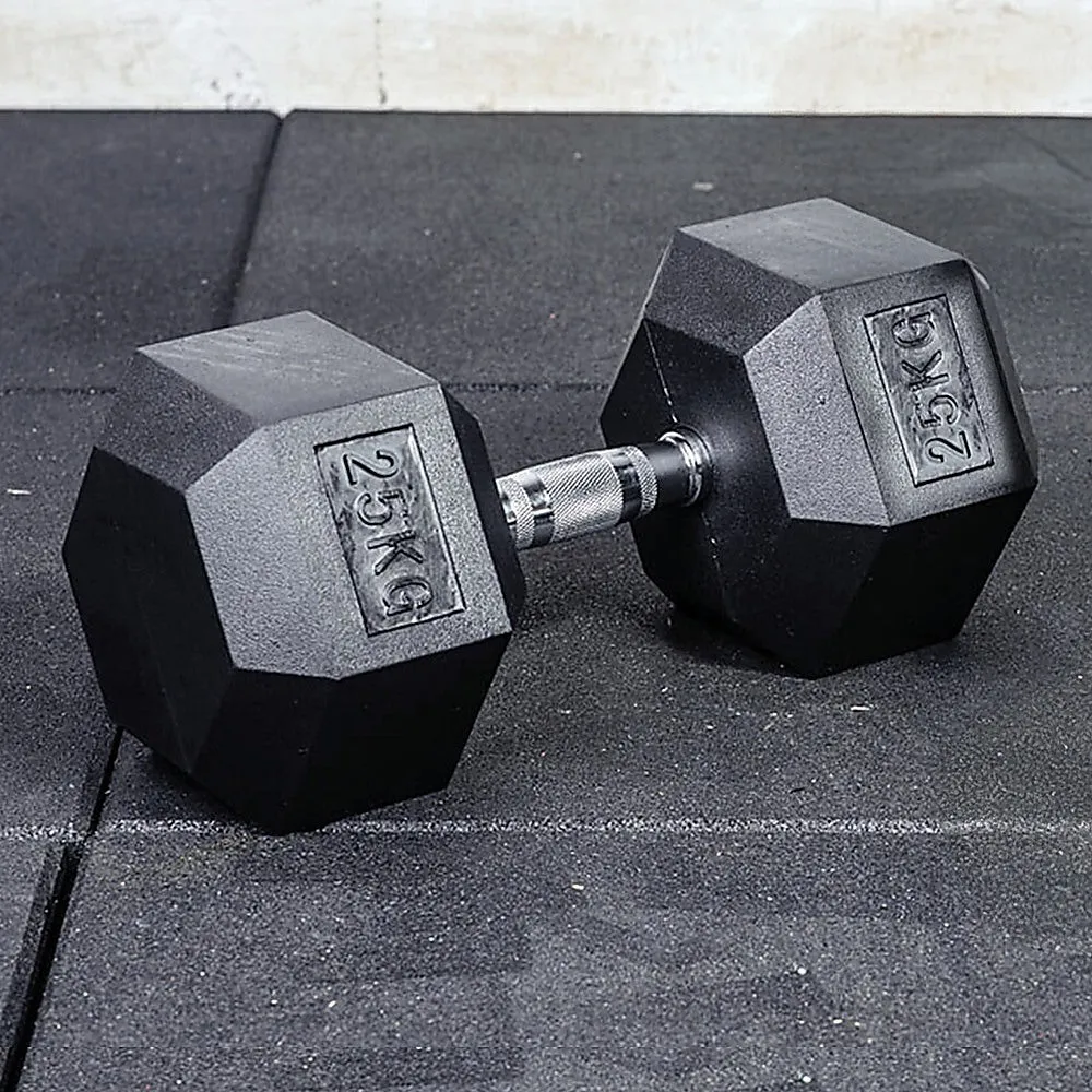 25KG Ergonomic Rubber Hex Dumbbell, Forged Construction