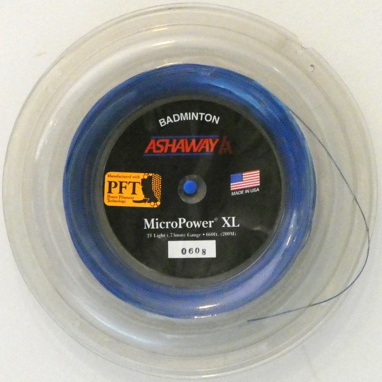 Ashaway MicroPowerXL Badminton String, Blue with Electric Blue spiral, 200 M REEL