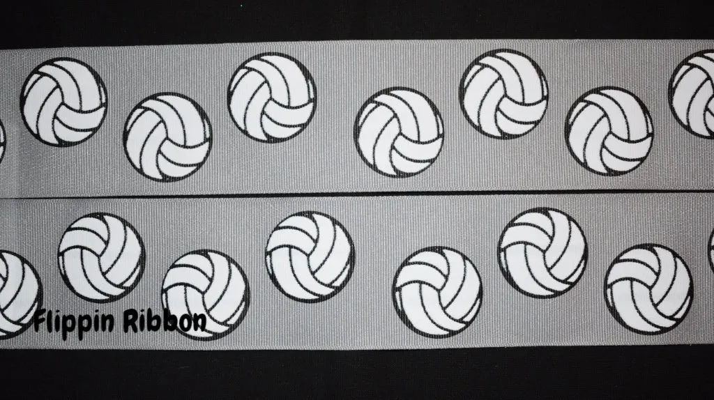 Grey Volleyball Ribbon - 2 1/4 inch Printed Grosgrain