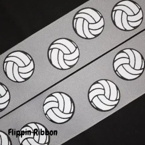 Grey Volleyball Ribbon - 2 1/4 inch Printed Grosgrain