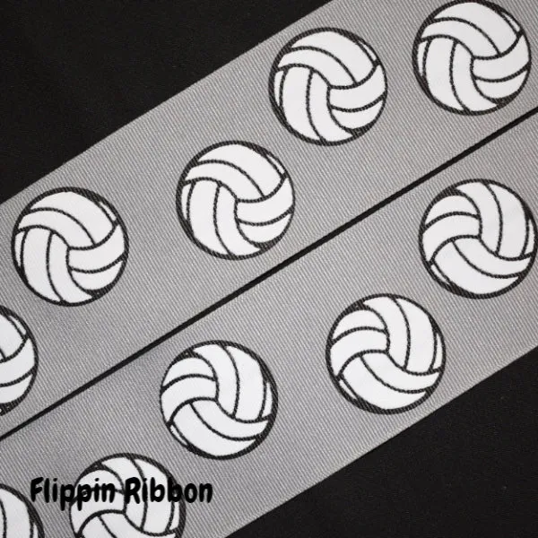 Grey Volleyball Ribbon - 2 1/4 inch Printed Grosgrain