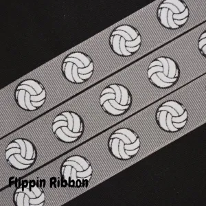 Grey Volleyball Ribbon - 7/8 inch Printed Grosgrain