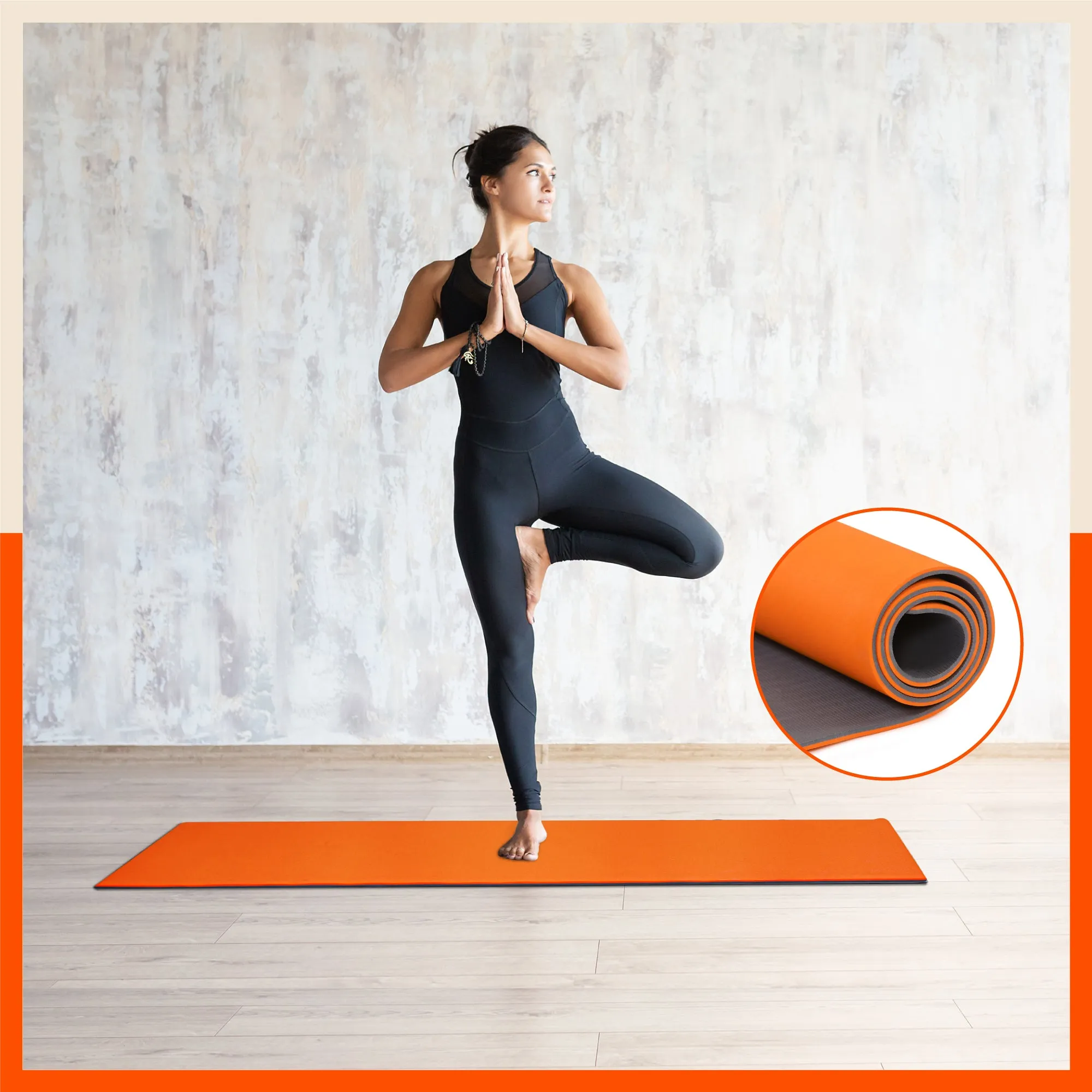 Kriya Classic Yoga Mat | Orange & Grey (Size: 24” x 72” Thickness: 8mm)