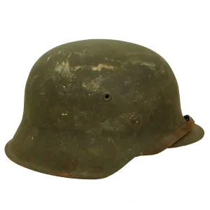 Original German WWII Texture Painted M42 Army Heer No Decal Size 66 Helmet with 57cm Liner & Chinstrap - Rare Unknown Maker “vL”