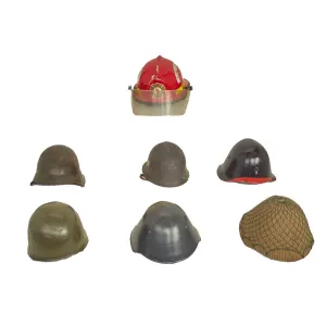 Original WWII and Post War Military and Fire Service Helmet Lot - 7 Items