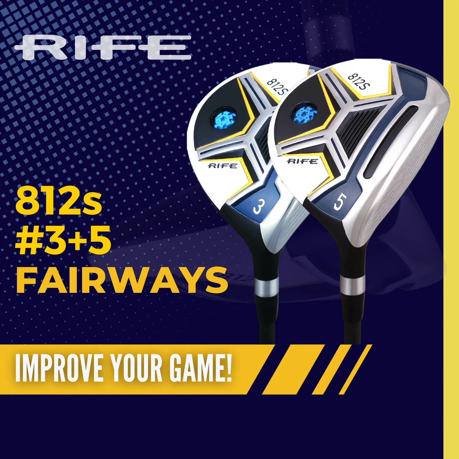 Rife Golf 812s New Straight FACE #3  #5 Fairway Metal Wood Clubs Set Regular Flex with Mens Size Black Pro Velvet Grips Fairway Wood Set   Headcovers