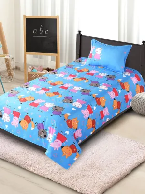 Saral Home Peppa Pig Turquoise Cotton Single Size Bedsheet (60"X90") with 1 Pillow Cover (17"x27")