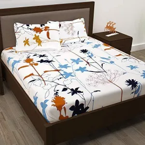 Story@Home Super-Soft Beautiful Tropical Patterns Vibrant Colors 100% Cotton Double Bed Sheet and 2 Pillow Covers (Yellow and White) 46X 69 cm