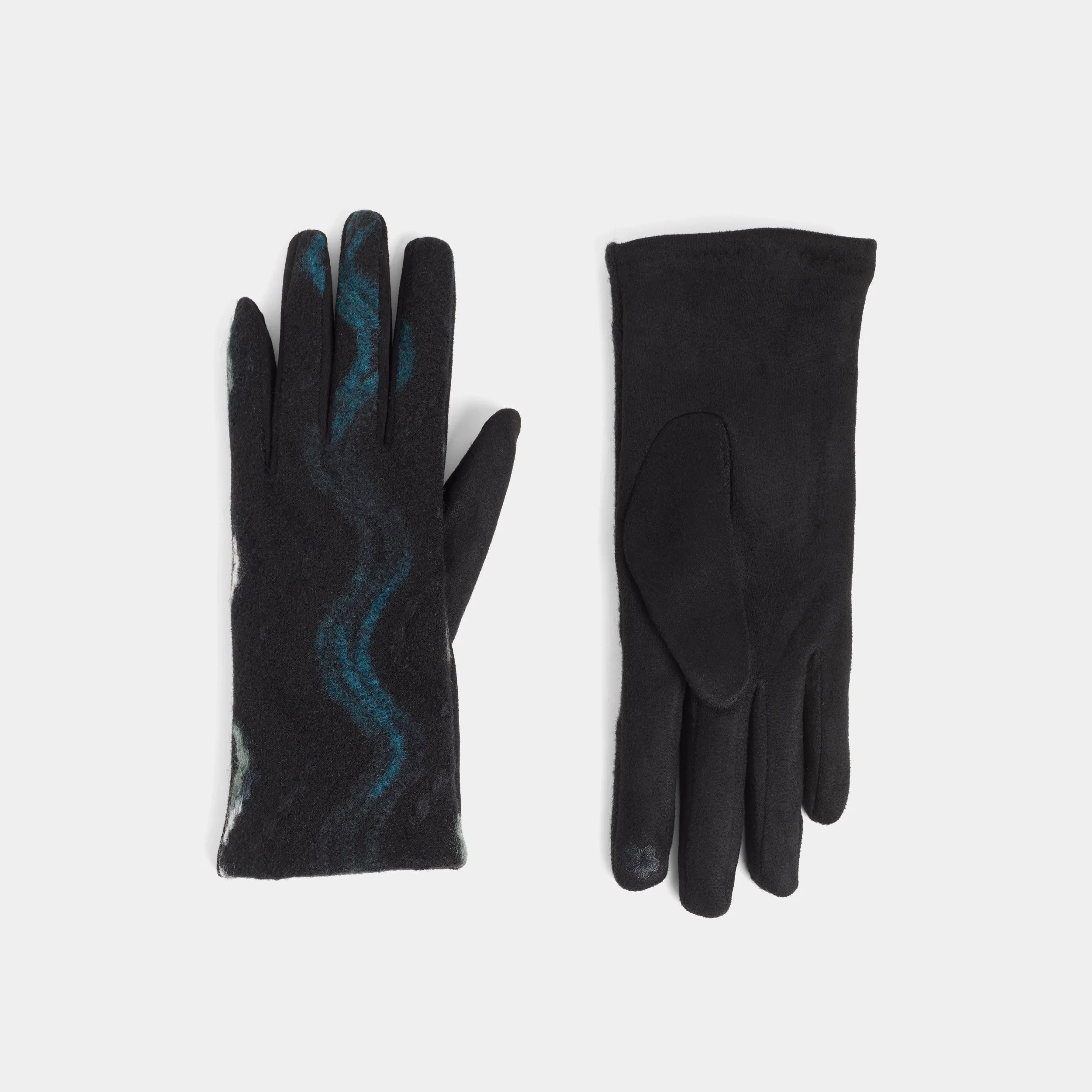 Wavy Felt Touchscreen Gloves - Black